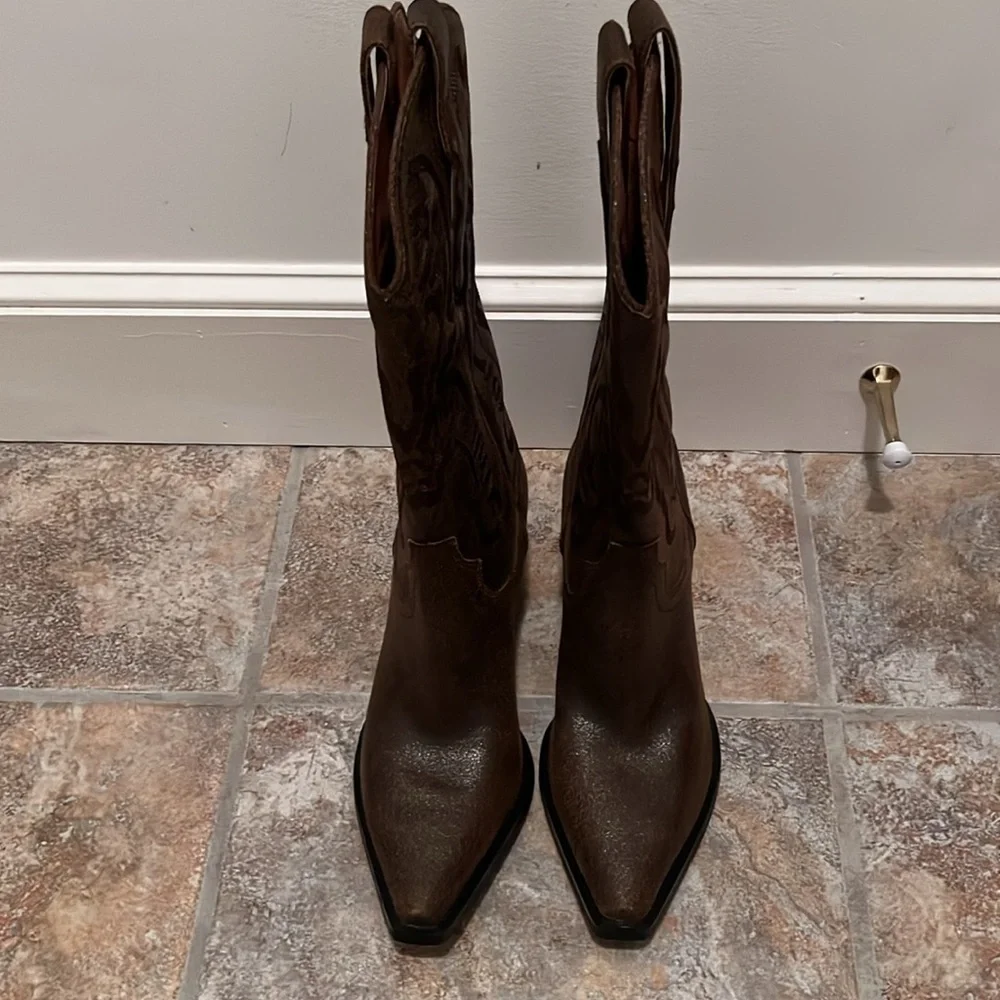 Jeffery Campbell Free People Dagget Chocolate Leather Western Boots Sz 10 NWT - Picture 2 of 13